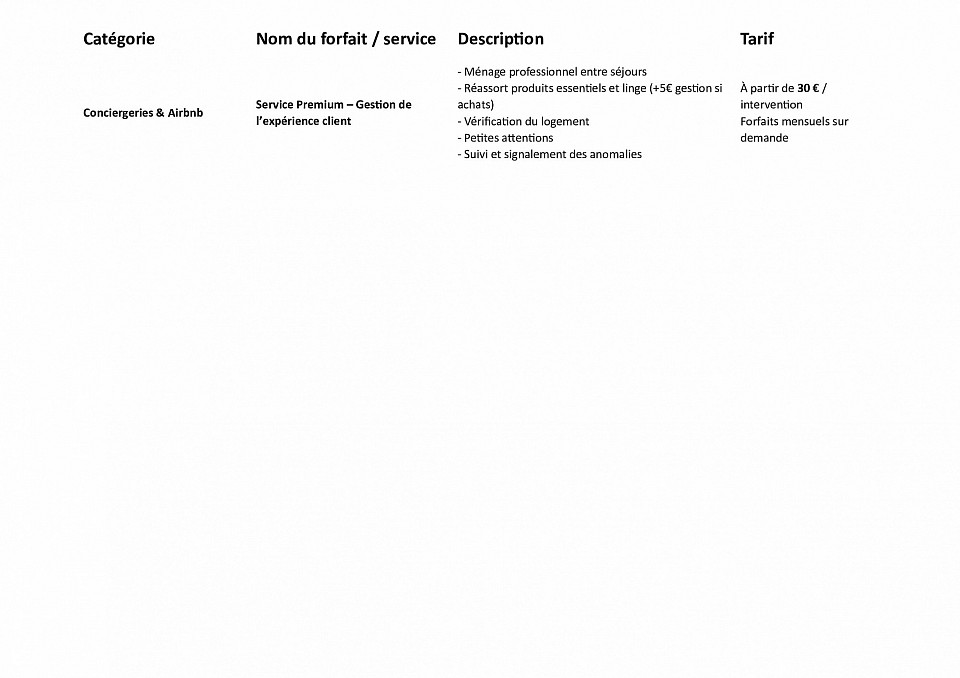 tarif forfait ménage